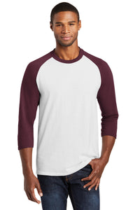 Port & Co Core Blend 3/4-Sleeve Raglan Tee - White/ Athletic Maroon