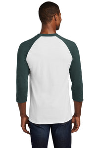 Port & Co Core Blend 3/4-Sleeve Raglan Tee - White/ Dark Green Back