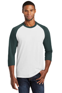 Port & Co Core Blend 3/4-Sleeve Raglan Tee - White/ Dark Green