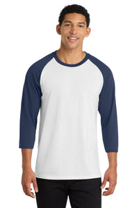 Port & Co Core Blend 3/4-Sleeve Raglan Tee - White/ Navy