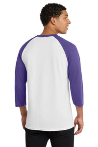 Port & Co Core Blend 3/4-Sleeve Raglan Tee - White/ Purple Back