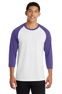 Port & Co Core Blend 3/4-Sleeve Raglan Tee - White/ Purple