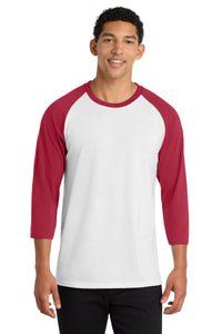 Port & Co Core Blend 3/4-Sleeve Raglan Tee - White/ Red