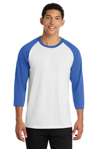 Port & Co Core Blend 3/4-Sleeve Raglan Tee - White/ Royal