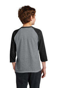 DISCONTINUED Port & Company Youth Core Blend 3/4-Sleeve Raglan Tee - Athletic Heather/ Jet Black Back