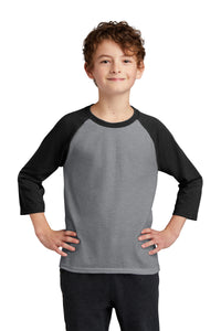 DISCONTINUED Port & Company Youth Core Blend 3/4-Sleeve Raglan Tee - Athletic Heather/ Jet Black