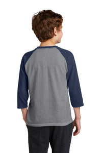 DISCONTINUED Port & Company Youth Core Blend 3/4-Sleeve Raglan Tee - Athletic Heather/ Navy Back