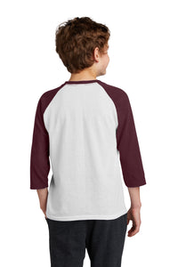 DISCONTINUED Port & Company Youth Core Blend 3/4-Sleeve Raglan Tee - White/ Athletic Maroon Back