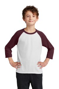 DISCONTINUED Port & Company Youth Core Blend 3/4-Sleeve Raglan Tee - White/ Athletic Maroon