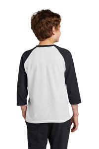 DISCONTINUED Port & Company Youth Core Blend 3/4-Sleeve Raglan Tee - White/ Jet Black Back