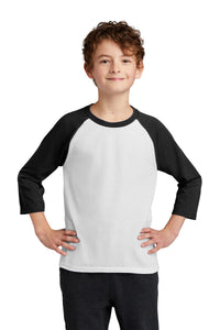 DISCONTINUED Port & Company Youth Core Blend 3/4-Sleeve Raglan Tee - White/ Jet Black