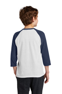 DISCONTINUED Port & Company Youth Core Blend 3/4-Sleeve Raglan Tee - White/ Navy Back