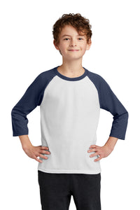 DISCONTINUED Port & Company Youth Core Blend 3/4-Sleeve Raglan Tee - White/ Navy