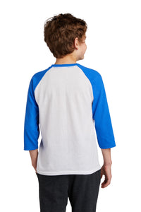DISCONTINUED Port & Company Youth Core Blend 3/4-Sleeve Raglan Tee - White/ Red Back