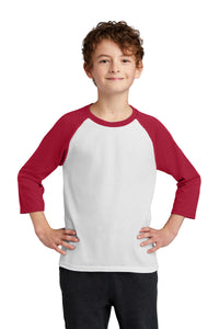 DISCONTINUED Port & Company Youth Core Blend 3/4-Sleeve Raglan Tee - White/ Red