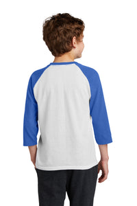 DISCONTINUED Port & Company Youth Core Blend 3/4-Sleeve Raglan Tee - White/ Royal Back