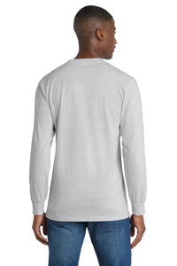 Port & Co Tall Long Sleeve Essential Pocket Tee - Ash Back