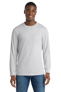 Port & Co Tall Long Sleeve Essential Pocket Tee - Ash
