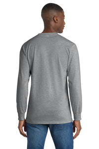 Port & Co Tall Long Sleeve Essential Pocket Tee - Athletic Heather Back
