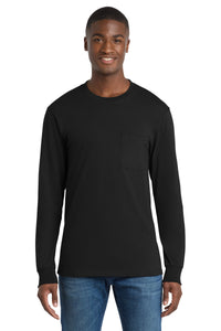 Port & Co Tall Long Sleeve Essential Pocket Tee - Jet Black