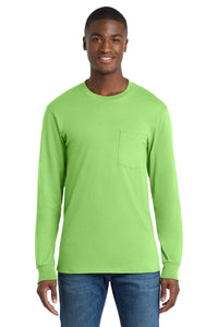 Port & Co Tall Long Sleeve Essential Pocket Tee - Lime