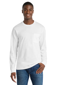 Port & Co Tall Long Sleeve Essential Pocket Tee - White