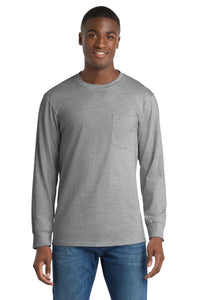 Port & Co Long Sleeve Essential Pocket Tee - Athletic Heather
