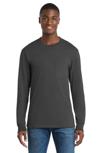 Port & Co Long Sleeve Essential Pocket Tee - Charcoal