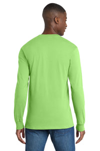 Port & Co Long Sleeve Essential Pocket Tee - Lime Back