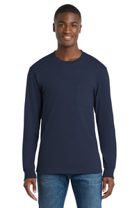 Port & Co Long Sleeve Essential Pocket Tee - Navy