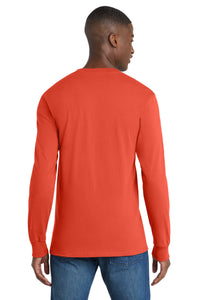 Port & Co Long Sleeve Essential Pocket Tee - Orange Back