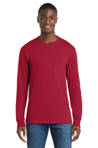 Port & Co Tall Long Sleeve Essential Pocket Tee - Red