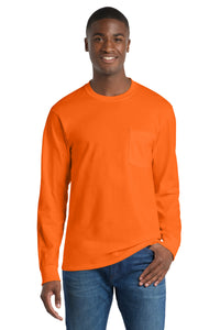 Port & Co Long Sleeve Essential Pocket Tee - S. Orange
