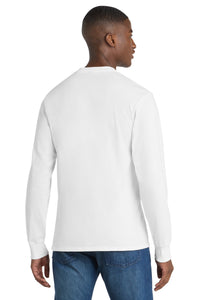 Port & Co Long Sleeve Essential Pocket Tee - White Back