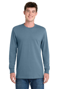 Port & Co Tall Long Sleeve Essential Tee - Stonewashed Blue