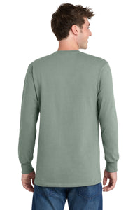 Port & Co Long Sleeve Essential Tee - Stonewashed Green Back