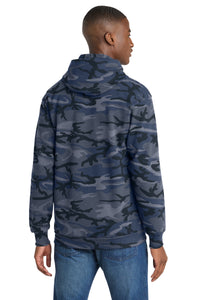 Port & Co Core Fleece Camo Pullover Hooded Sweatshirt - Heather Navy Camo Back