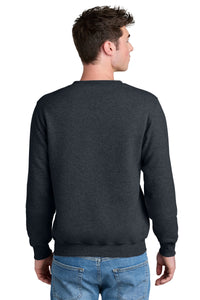 Port & Co Core Fleece Crewneck Pocket Sweatshirt PC78PKT - Dark Heather Grey Back