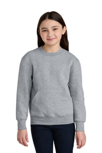 Port & Co Youth Core Fleece Crewneck Pocket Sweatshirt PC78YPKT - Athletic Heather