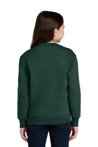 Port & Co Youth Core Fleece Crewneck Pocket Sweatshirt PC78YPKT - Dark Green Back