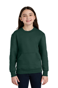 Port & Co Youth Core Fleece Crewneck Pocket Sweatshirt PC78YPKT - Dark Green