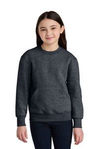 Port & Co Youth Core Fleece Crewneck Pocket Sweatshirt PC78YPKT - Dark Heather Grey