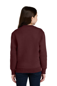 Port & Co Youth Core Fleece Crewneck Pocket Sweatshirt PC78YPKT - Maroon Back