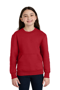 Port & Co Youth Core Fleece Crewneck Pocket Sweatshirt PC78YPKT - Red