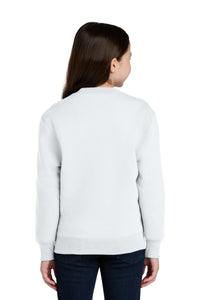 Port & Co Youth Core Fleece Crewneck Pocket Sweatshirt PC78YPKT - White Back