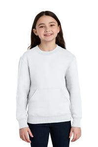 Port & Co Youth Core Fleece Crewneck Pocket Sweatshirt PC78YPKT - White