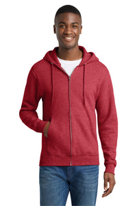 Port & Co Core Fleece Full-Zip Hooded Sweatshirt - Heather Red