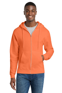 Port & Co Core Fleece Full-Zip Hooded Sweatshirt - Neon Orange