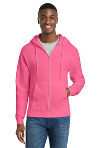 Port & Co Core Fleece Full-Zip Hooded Sweatshirt - Neon Pink