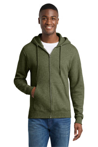 Port & Co Core Fleece Full-Zip Hooded Sweatshirt - Olive Drab Green Heather